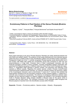 Evolutionary Patterns in Pearl Oysters of the Genus Pinctada