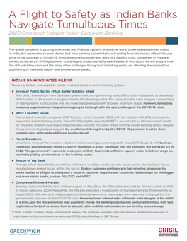 A Flight to Safety As Indian Banks Navigate Tumultuous Times 2020 Greenwich Leaders: Indian Corporate Banking