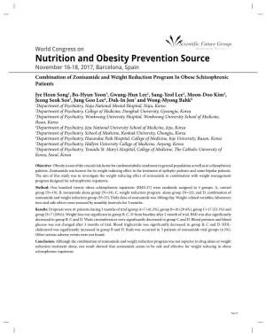 Nutrition and Obesity Prevention Source November 16-18, 2017, Barcelona, Spain Combination of Zonisamide and Weight Reduction Program in Obese Schizophrenic Patients