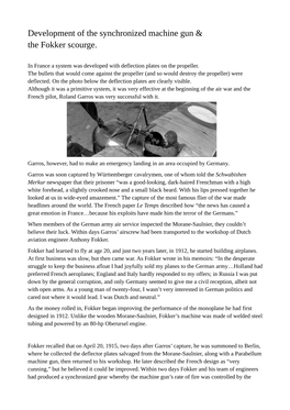 Development of the Synchronized Machine Gun & the Fokker Scourge