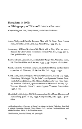 Hawaiiana in 1995: a Bibliography of Titles of Historical Interest Compiled by Joan Hori, Nancy Morris, and Chieko Tachihata