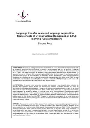 (Romanian) on L2/L3 Learning (Catalan/Spanish) Simona Popa
