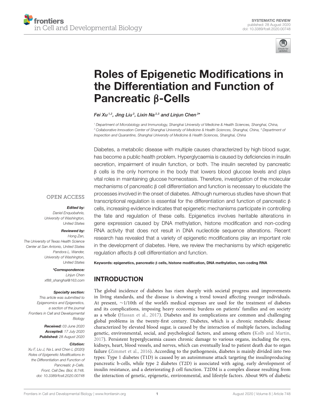 Roles of Epigenetic Modifications in the Differentiation and Function Of