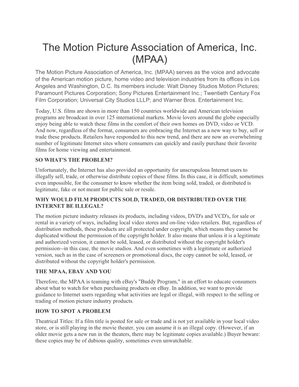 The Motion Picture Association of America, Inc. (MPAA) the Motion Picture Association of America, Inc