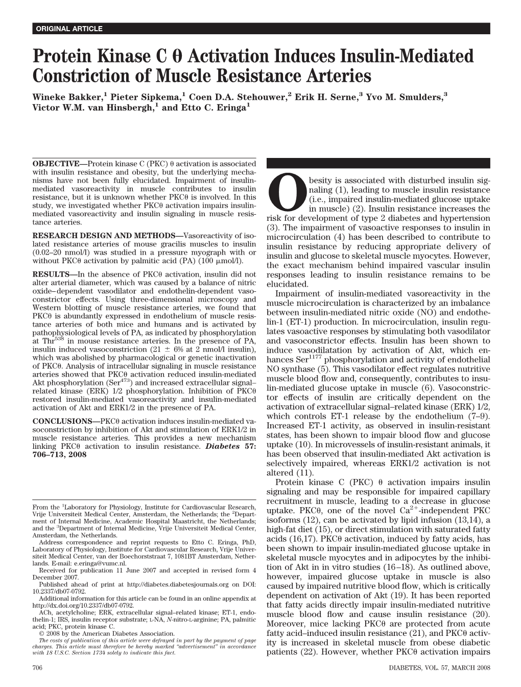 Protein Kinase C Activation Induces Insulin-Mediated Constriction Of