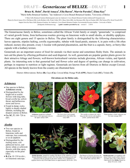DRAFT—Gesneriaceae of BELIZE—DRAFT 1 Bruce K