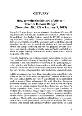 OBITUARY How to Write the History of Africa