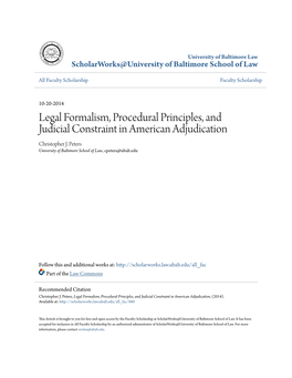 Legal Formalism, Procedural Principles, and Judicial Constraint in American Adjudication Christopher J