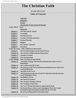 The Christian Faith - Table of Contents the Christian Faith