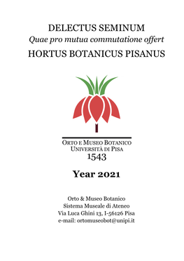 DELECTUS SEMINUM HORTUS BOTANICUS PISANUS Year 2021