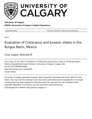 Evaluation of Cretaceous and Jurassic Shales in the Burgos Basin, Mexico