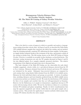 Homogeneous Velocity-Distance Data for Peculiar Velocity Analysis. III