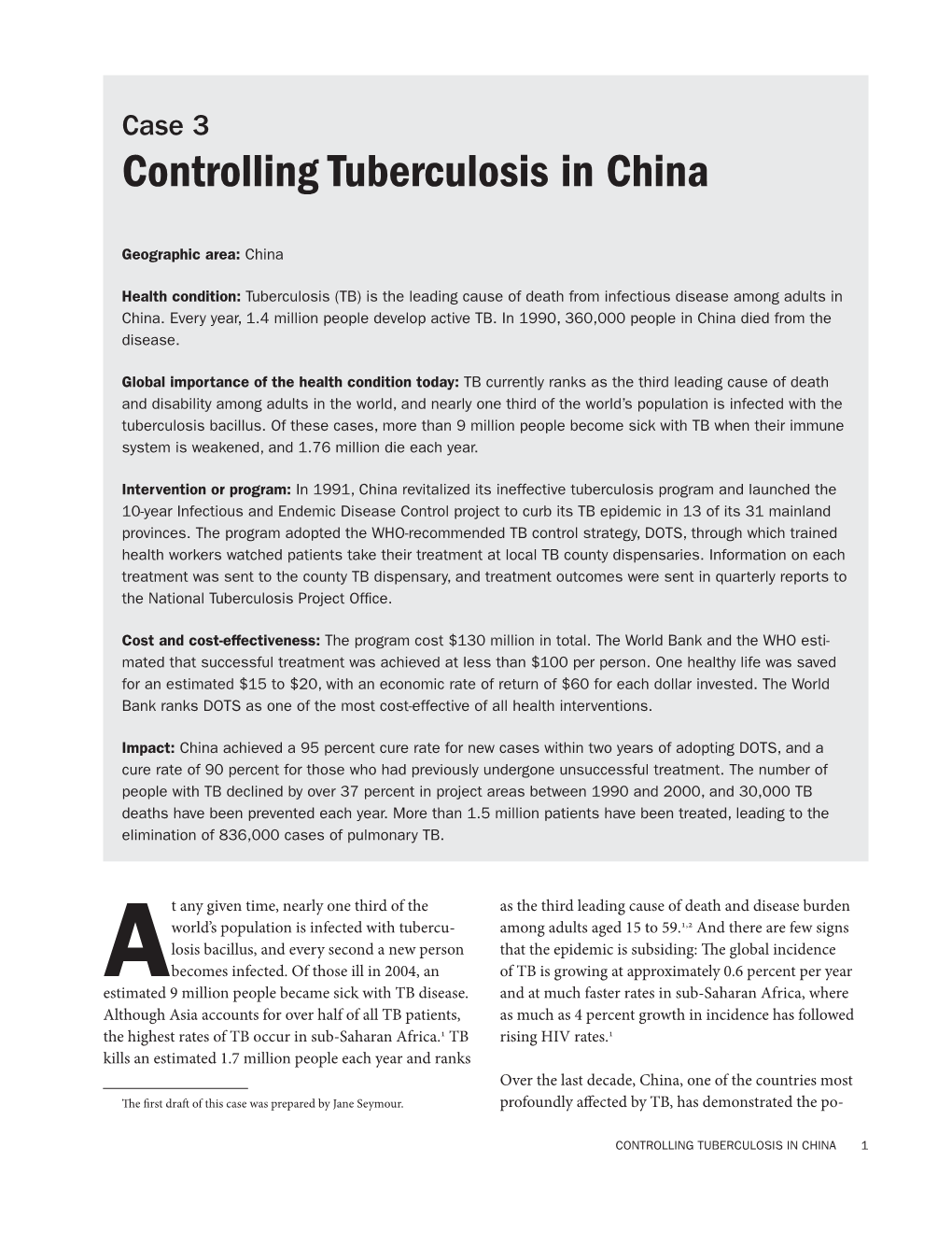 Case 3: Controlling Tuberculosis in China