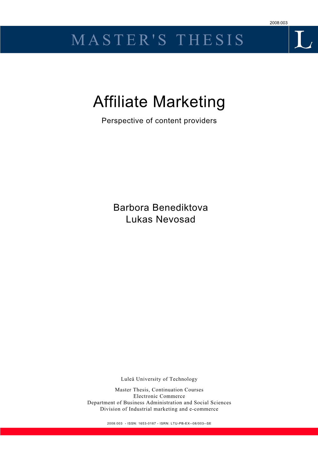 MASTER's THESIS Affiliate Marketing