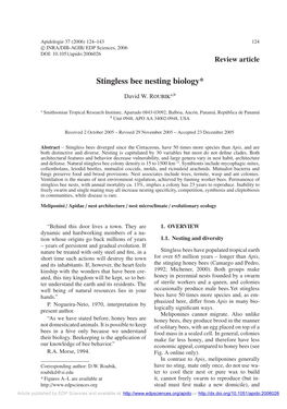 Stingless Bee Nesting Biology*