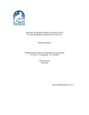 Review of Muskox Populations Status in the Kitikmeot Region of Nunavut