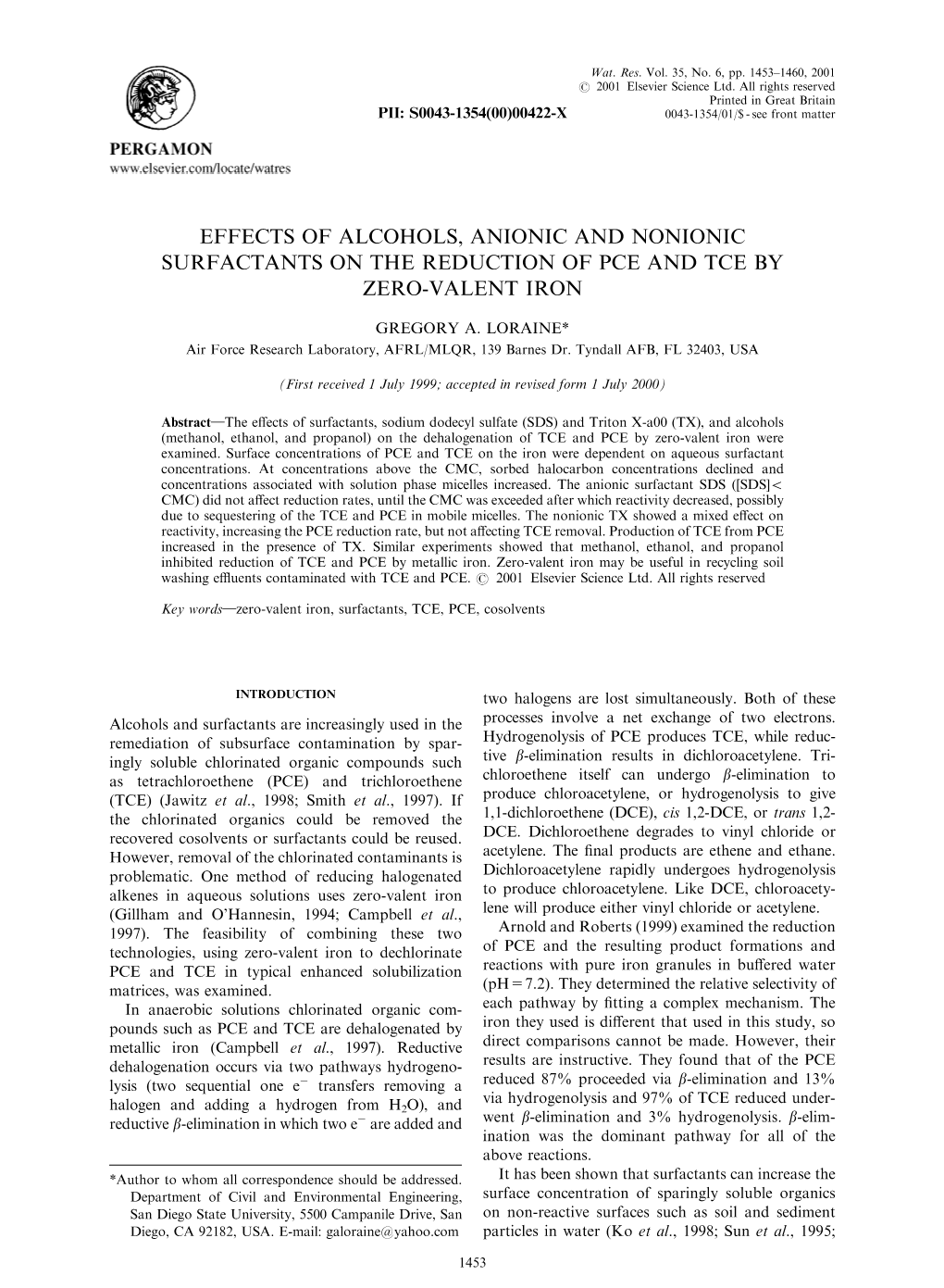Effects of Alcohols, Anionic and Nonionic Surfactants on the Reduction of Pce and Tce by Zero-Valent Iron
