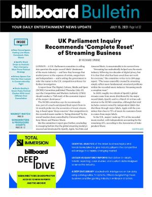 UK Parliament Inquiry Recommends 'Complete Reset' Of