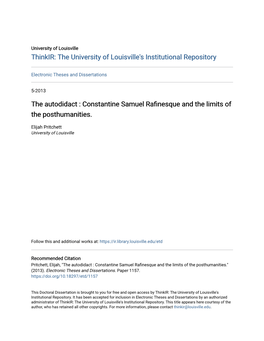 Constantine Samuel Rafinesque and the Limits of the Posthumanities