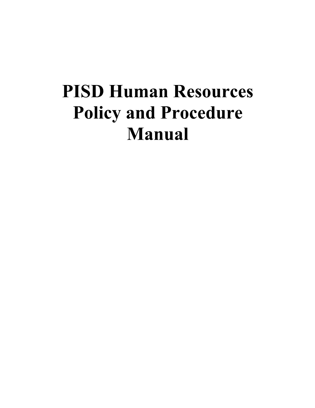 PISD Human Resources Policy and Procedure Manual