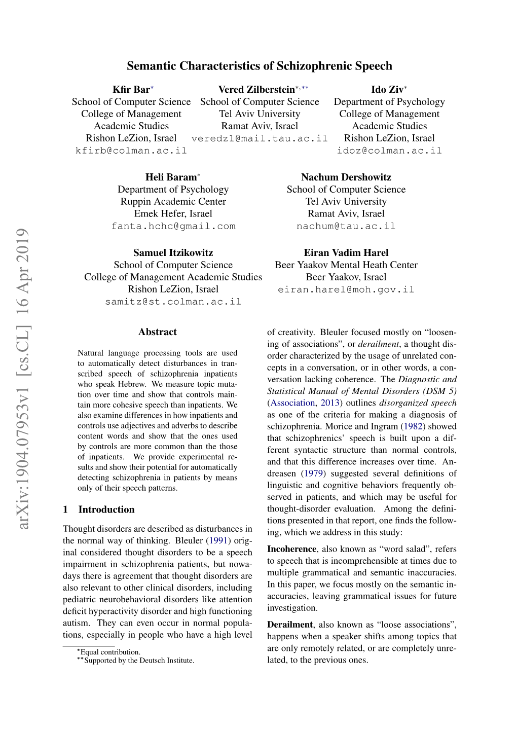 Semantic Characteristics of Schizophrenic Speech