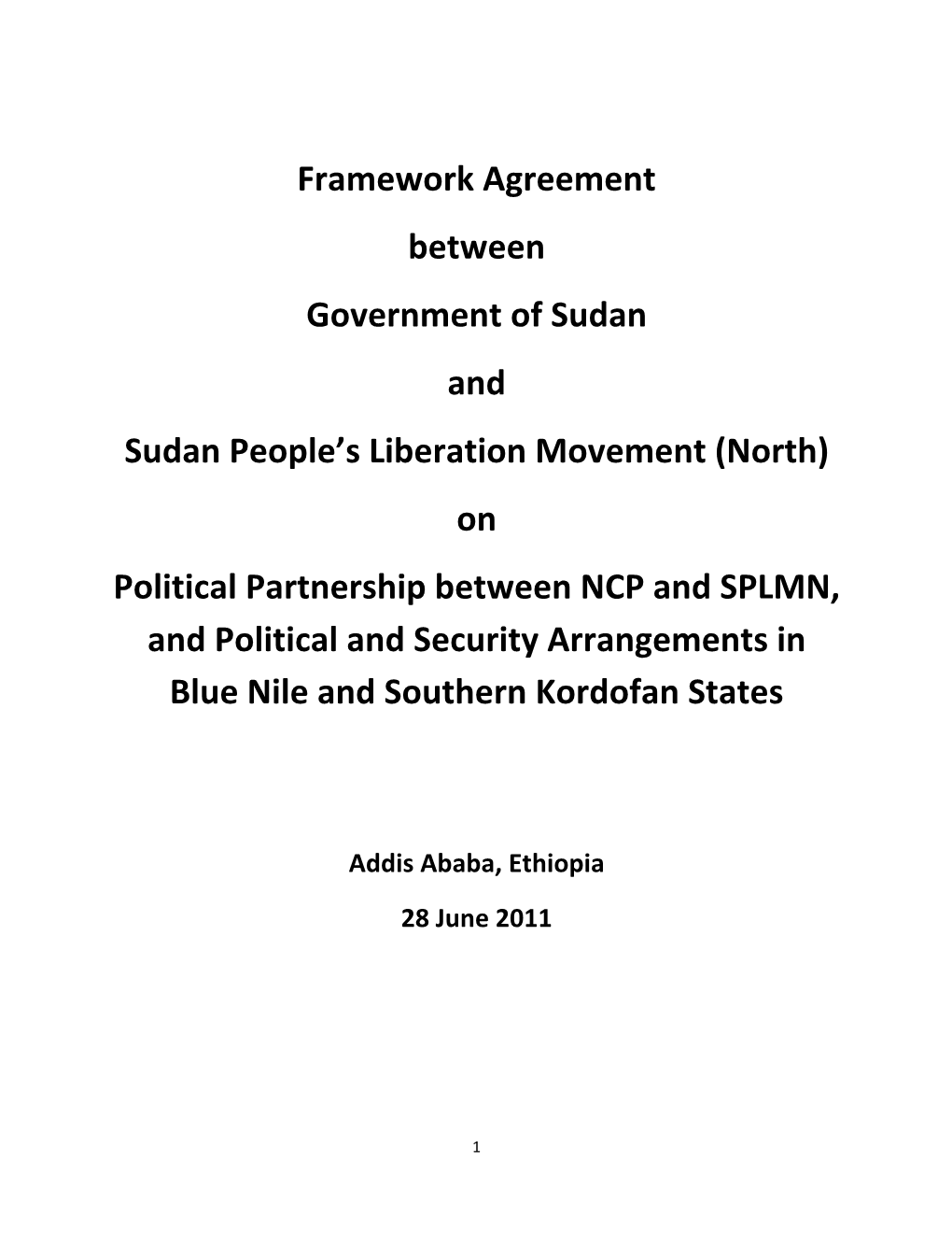 Framework Agreement Between Government of Sudan and Sudan