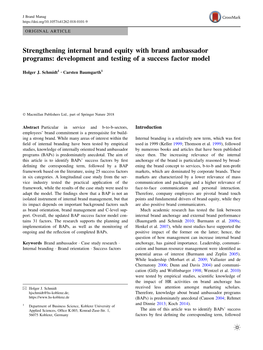 Strengthening Internal Brand Equity with Brand Ambassador Programs: Development and Testing of a Success Factor Model