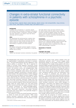 Changes in Extra-Striatal Functional Connectivity in Patients with Schizophrenia in a Psychotic Episode