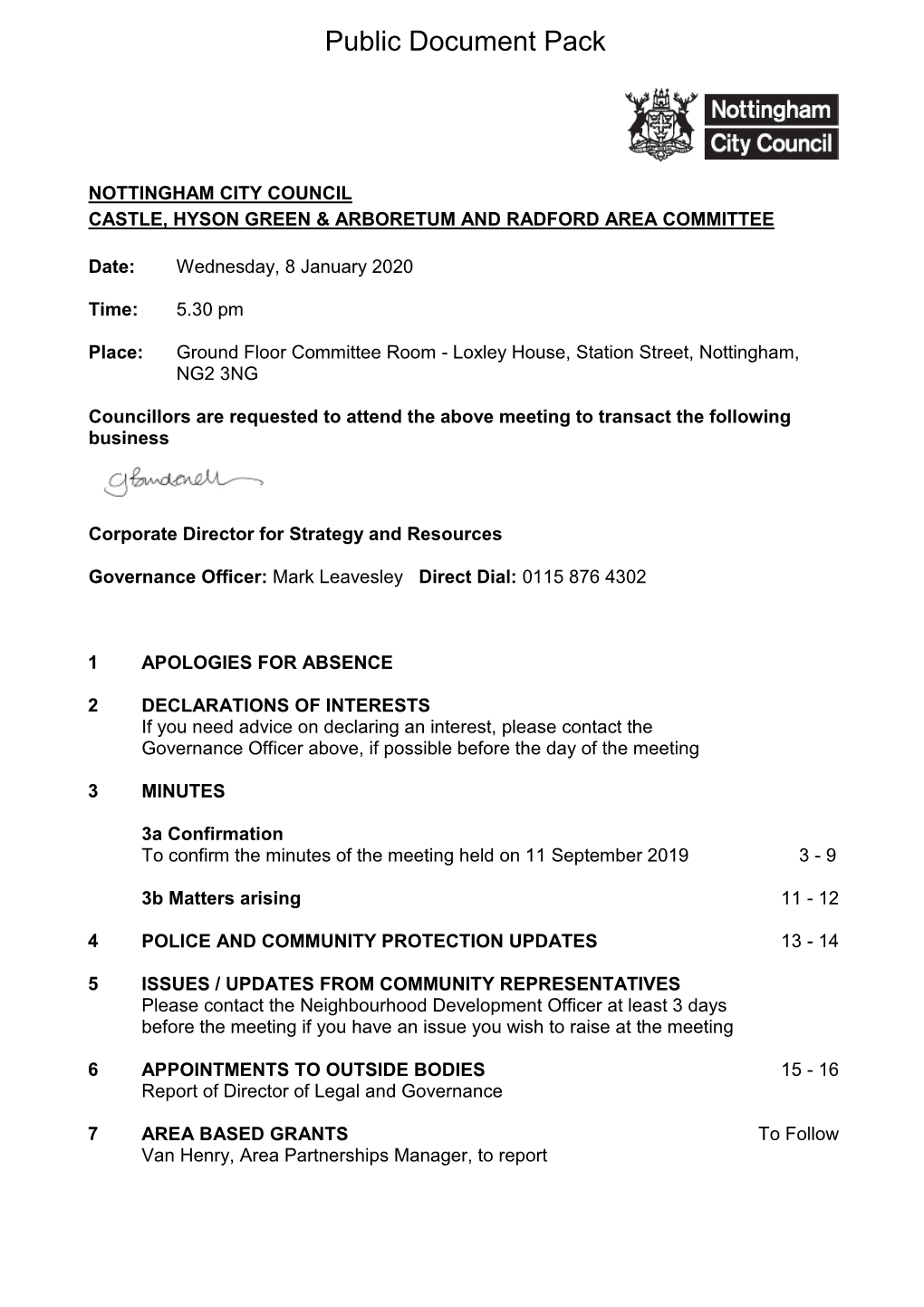 (Public Pack)Agenda Document for Castle, Hyson Green & Arboretum and Radford Area Committee, 08/01/2020 17:30