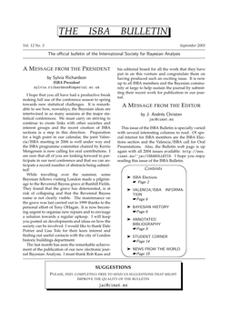 September 2005 the Oﬃcial Bulletin of the International Society for Bayesian Analysis