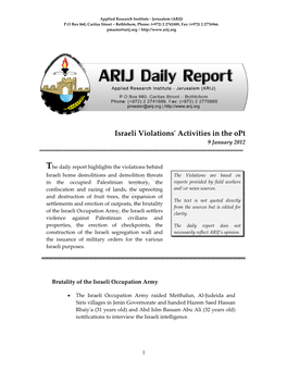 Israeli Violations' Activities in The