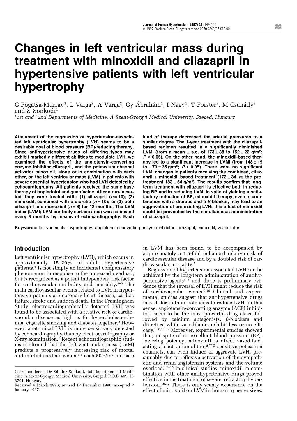 Changes In Left Ventricular Mass During Treatment With Minoxidil And ...