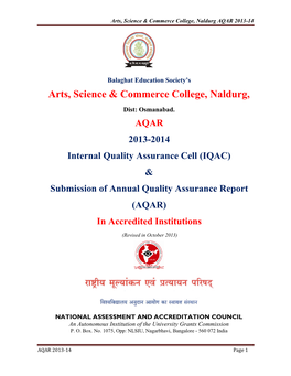 Arts, Science & Commerce College, Naldurg AQAR 2013-14