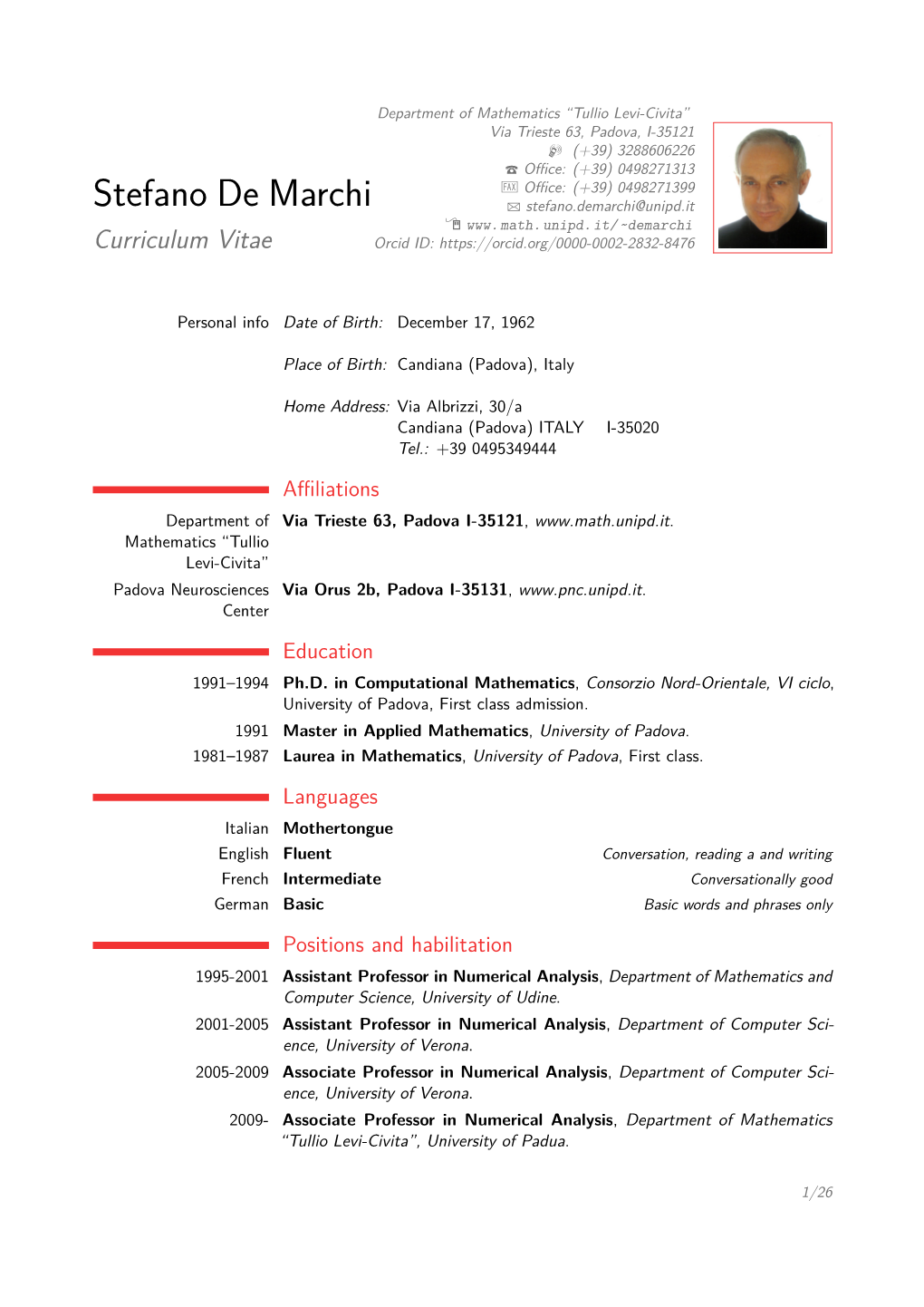 Stefano De Marchi – Curriculum Vitae