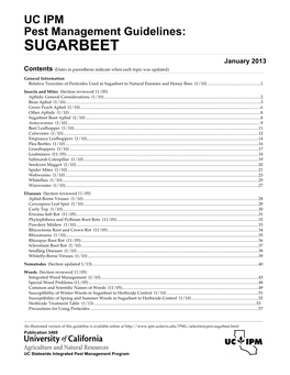 SUGARBEET January 2013 Contents (Dates in Parenthesis Indicate When Each Topic Was Updated)