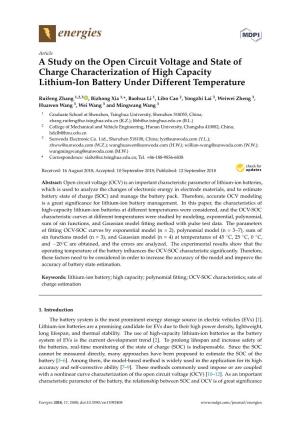 A Study on the Open Circuit Voltage and State of Charge Characterization of High Capacity Lithium-Ion Battery Under Different Temperature