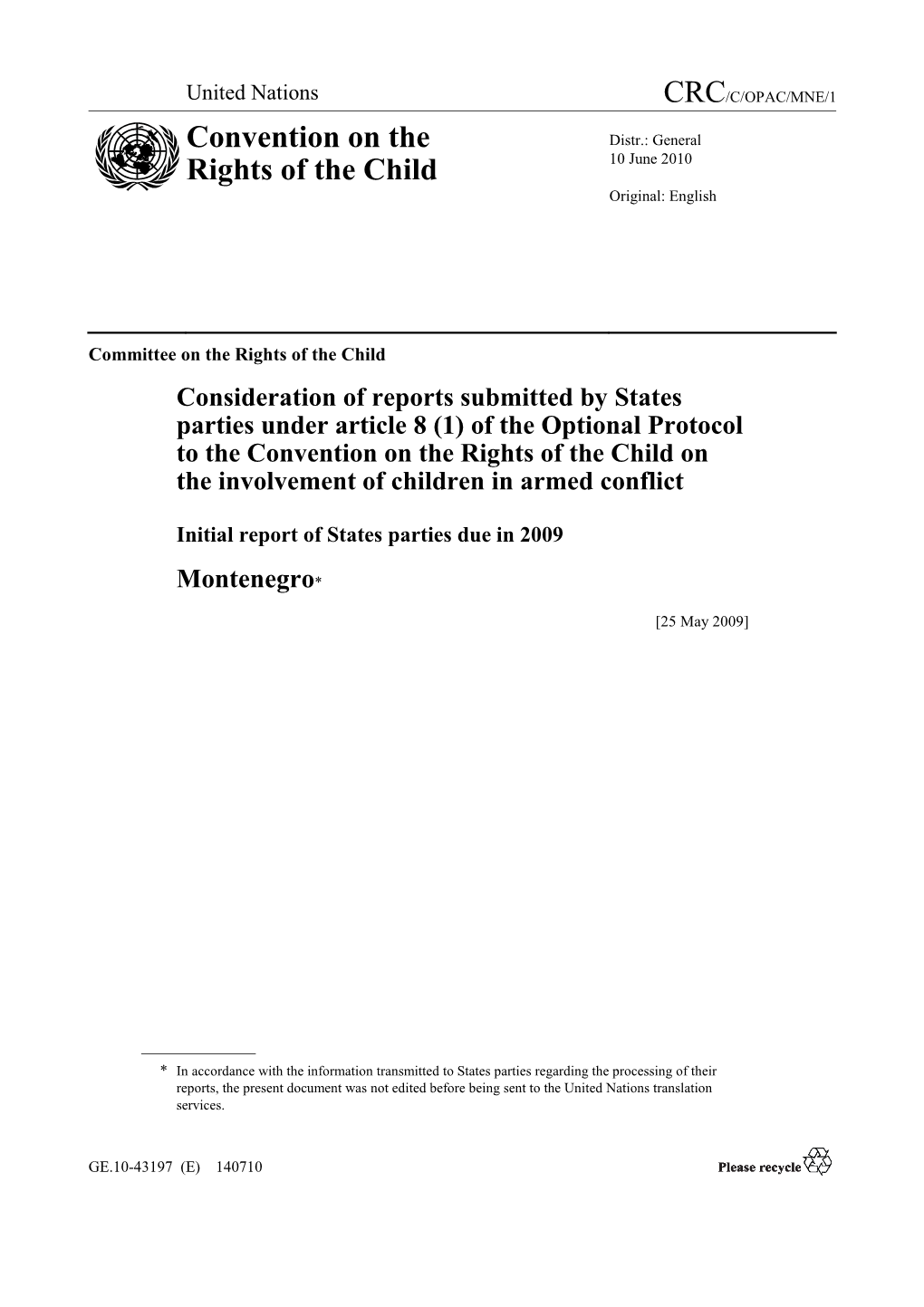 Convention on the Rights of the Child on the Involvement of Children in Armed Conflict