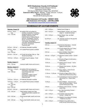 Schedule of 4-H Fair Events