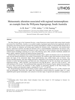 Metasomatic Alteration Associated with Regional Metamorphism: an Example from the Willyama Supergroup, South Australia
