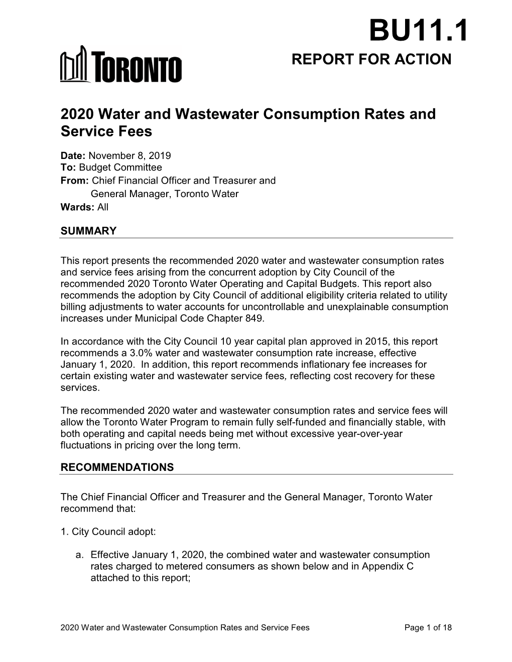 2020 Water and Wastewater Consumption Rates and Service Fees
