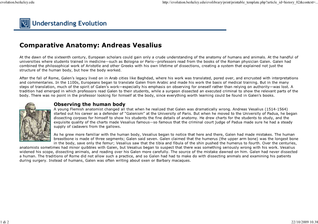 Comparative Anatomy: Andreas Vesalius