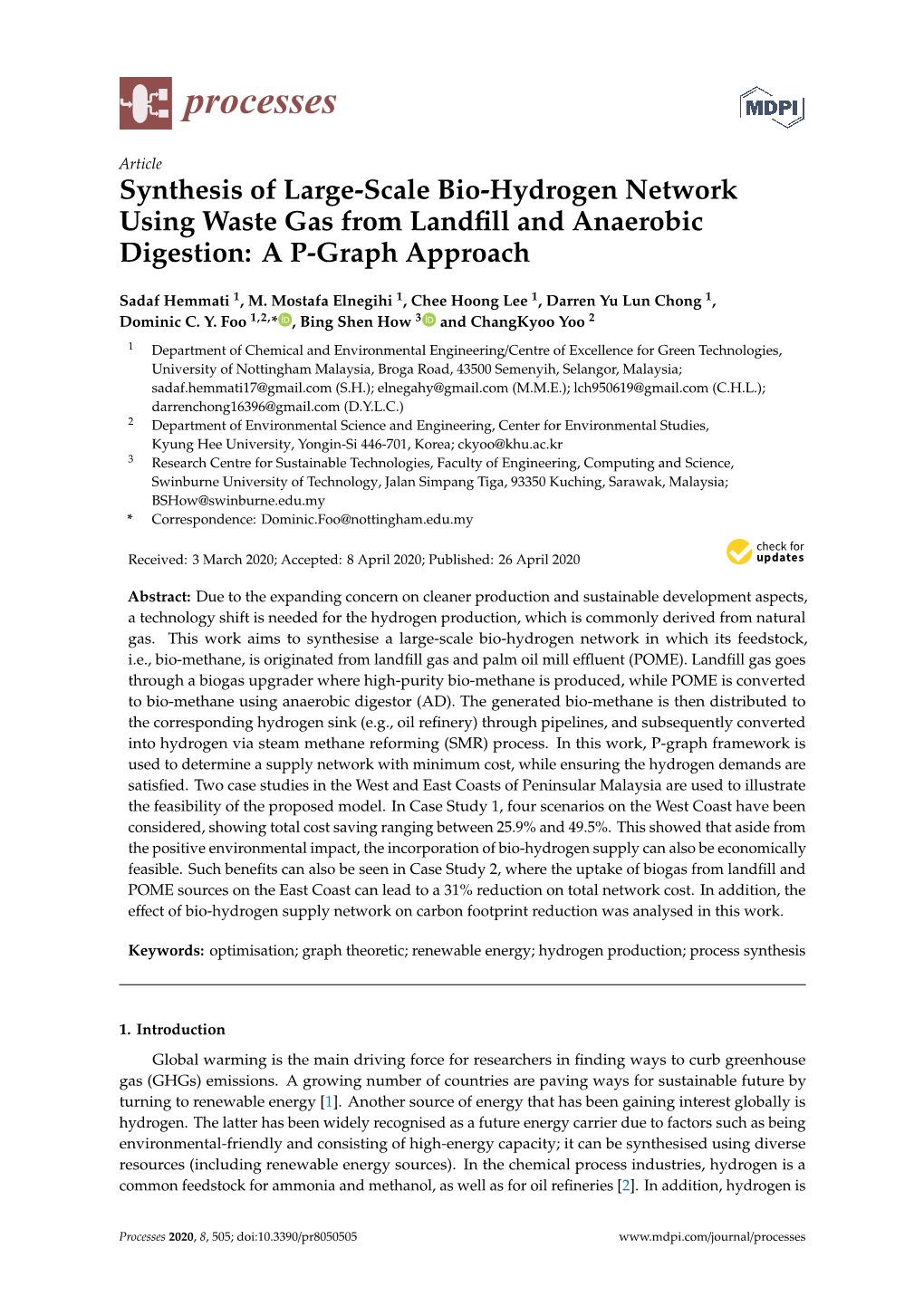 Synthesis of Large-Scale Bio-Hydrogen Network Using Waste Gas from Landfill and Anaerobic Digestion: a P-Graph Approach