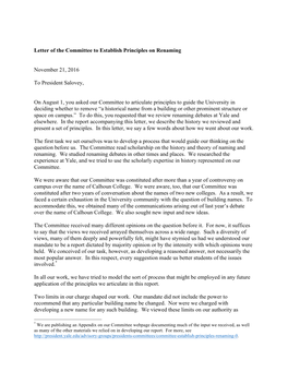 Letter of the Committee to Establish Principles on Renaming
