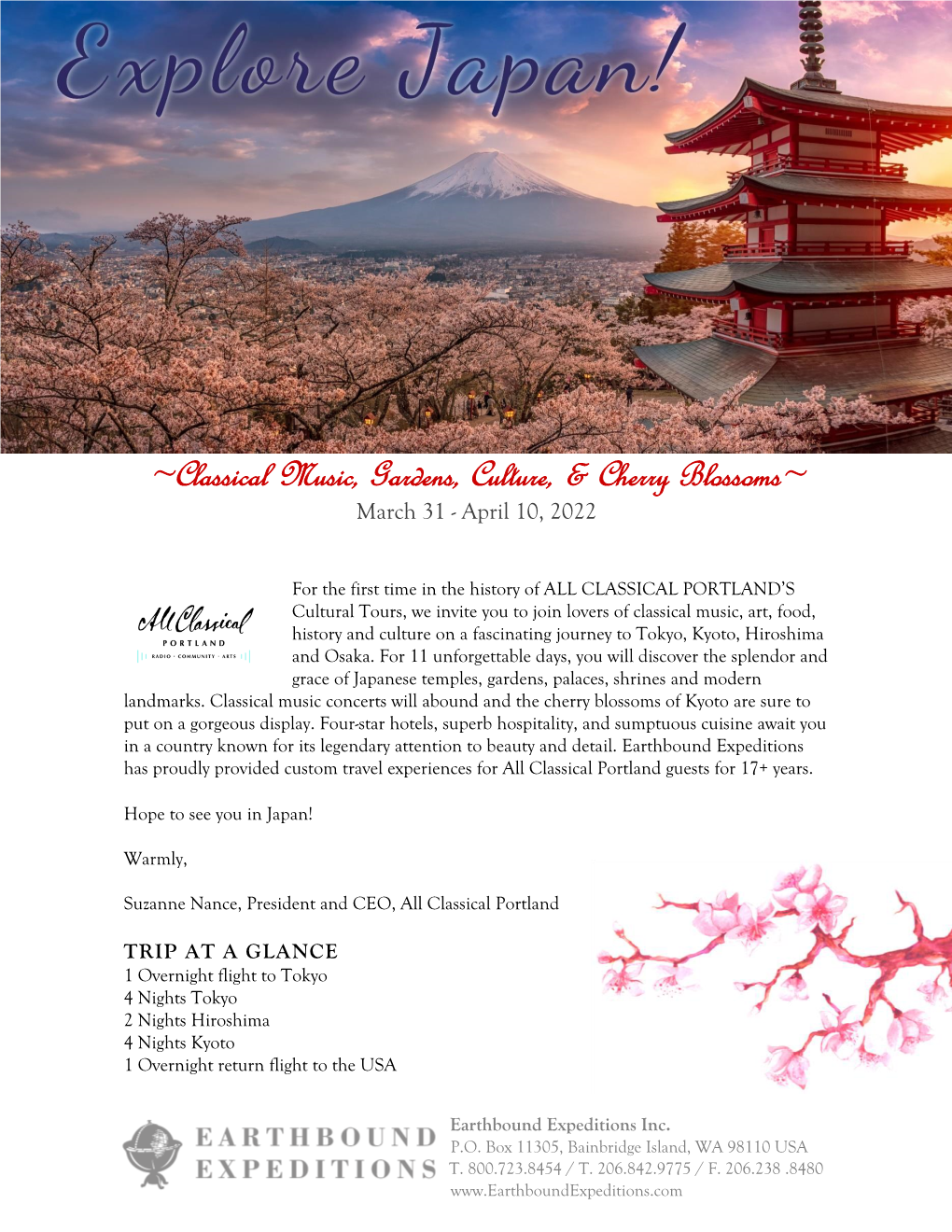 Classical Music, Gardens, Culture, & Cherry Blossoms