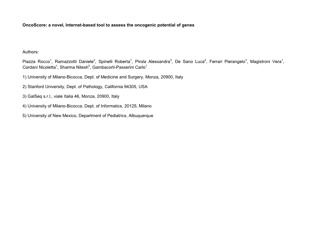 A Novel, Internet-Based Tool to Assess the Oncogenic Potential of Genes Authors