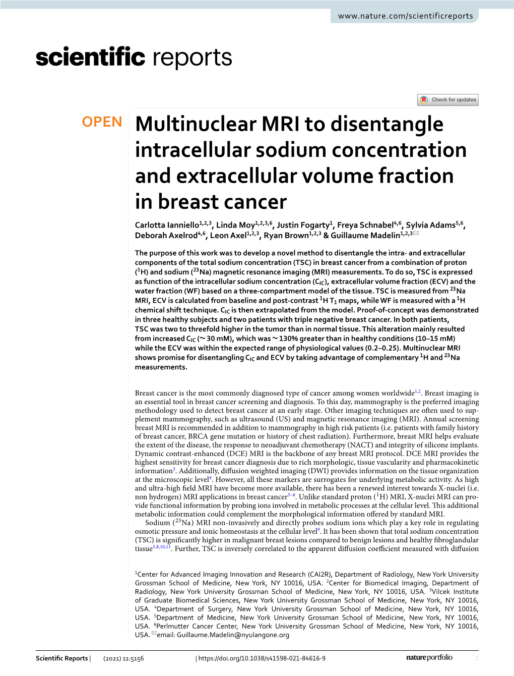 Multinuclear MRI to Disentangle Intracellular Sodium Concentration and Extracellular Volume Fraction in Breast Cancer