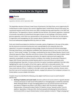 Russia Preelection Assessment Legislative Elections Set for September 2021