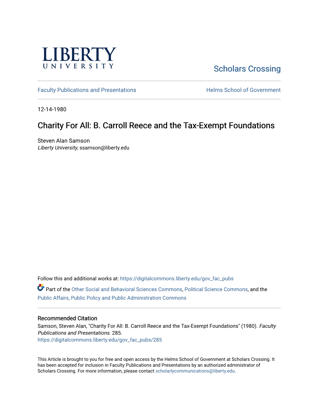 B. Carroll Reece and the Tax-Exempt Foundations