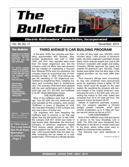 BULLETIN - NOVEMBER, 2013 Bulletin Electric Railroaders’ Association, Incorporated Vol