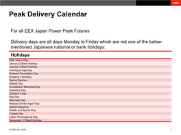 Peak Delivery Calendar